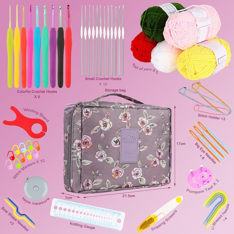 Aeelike Crochet Kit Multi Size Crochet Hooks Set 0.6mm-6mm, Full Crochet Kit for Beginners Adults, Crochet Hooks Set with Case Accessories - Crochet Gift for Mother & Grandmother (Purple Flower) - Image 2
